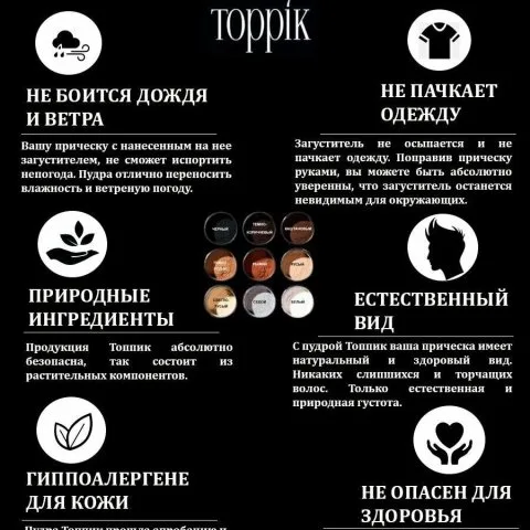 Топпик, загуститель для волос черного оттенка, Toppik