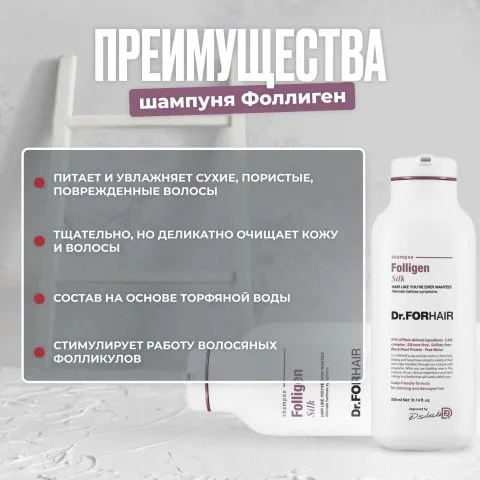 Шампунь от выпадения с розмарином, мятой, Сереноа, биотином Silk Folligen, Dr.ForHair