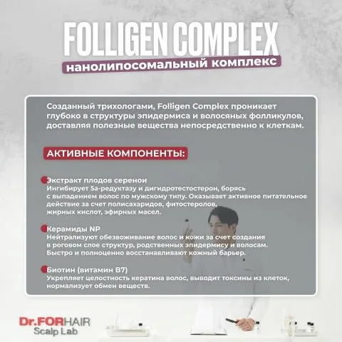 Шампунь от выпадения с розмарином, мятой, Сереноа, биотином Silk Folligen, Dr.ForHair