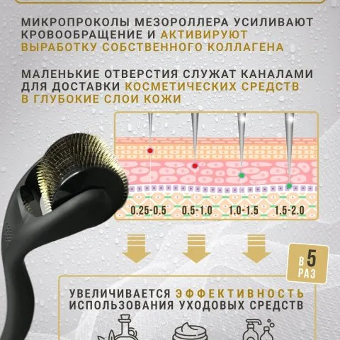 Дермароллер для роста и густоты волос с позолоченными иглами, Wheneva