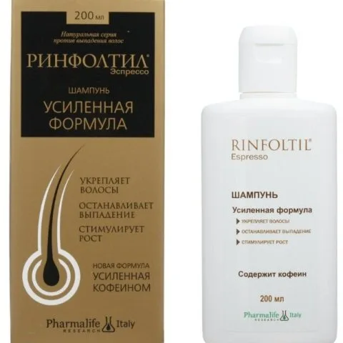 Шампунь от выпадения и для роста волос с кофеином, цинком, Сереноа, Rinfoltil