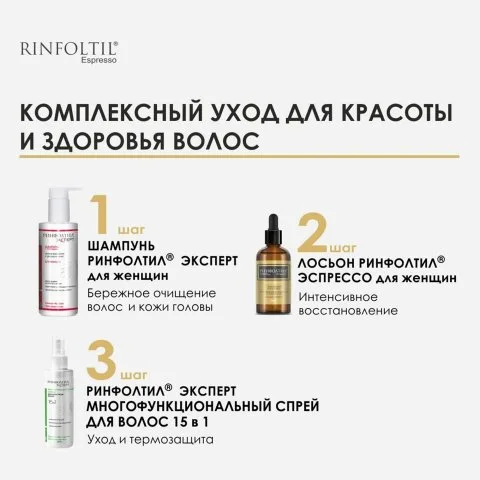 Лосьон от выпадения и для роста волос с кофеином, Сереноа, биотином, Rinfoltil