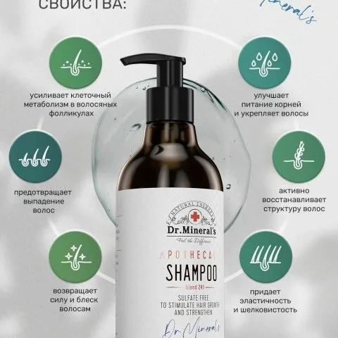 Шампунь для роста волос с розмарином, хвощем, ниацинамидом, Dr. Minerals