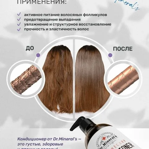 Кондиционер для слабых волос с мятой, имбирем, эвкалиптом, кератином, Dr. Minerals