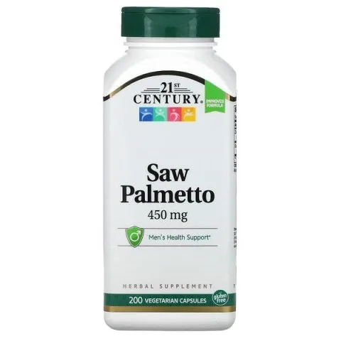 Пальма Сереноа с цинком, Saw Palmetto, 450 мг, 200 капсул, 21st Century