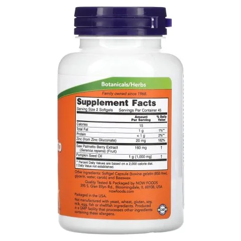 Экстракт Сереноа с маслом тыквы и цинком, 90 капсул, NOW Foods