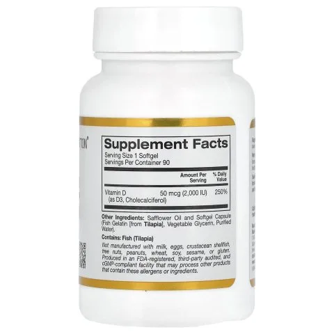 Витамин Д3, 2000 МЕ, 90 капсул, California Gold Nutrition