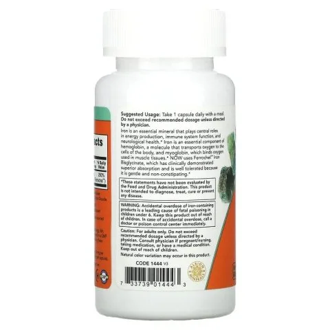 Железо, 36 мг, 90 вегетарианских капсул, NOW Foods