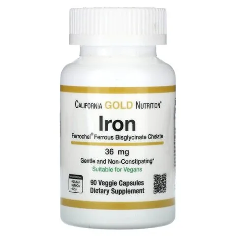 Железо Ferrochel, 36 мг, 90 капсул, California Gold Nutrition