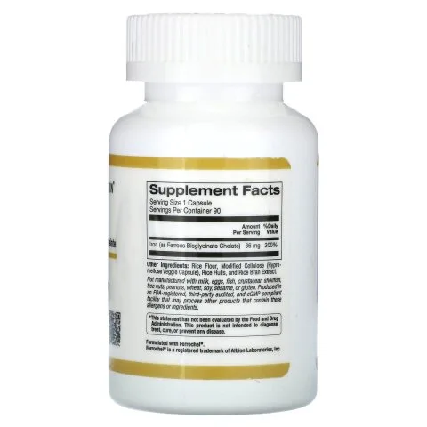 Железо Ferrochel, 36 мг, 90 капсул, California Gold Nutrition