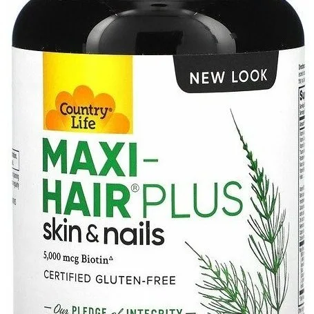 Витамины для волос Maxi-Hair Plus с биотином 5000 мкг, 120 капсул, Country Life
