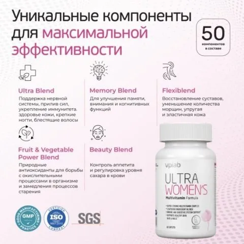 Mультивитамины для женщин Ultra Women’s, 90 капсул, Vplab
