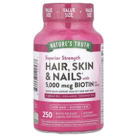 Витамины для волос, кожи, ногтей с биотином, 250 капсул, Natures Truth