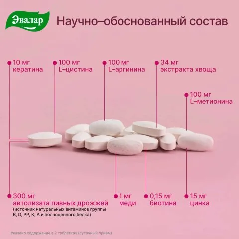 Витамины для волос, Эксперт Волос, 180 таблеток, Эвалар