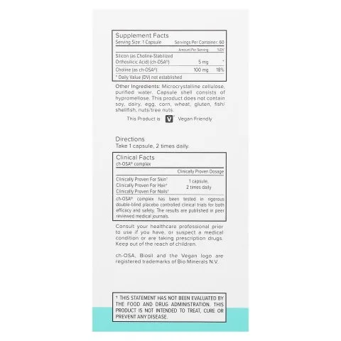 Кремний ch-OSA для производства коллагена, волосы, кожа, ногти, 60 капс, Biosil