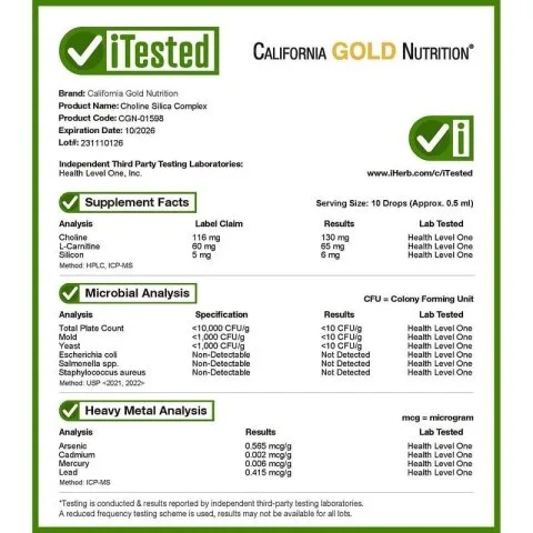 Кремний с холином ch-OSA для поддержки волос, 60мл, California Gold Nutrition