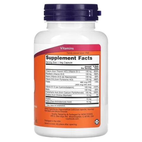 Комплекс витаминов B-100, 100 капсул, NOW Foods