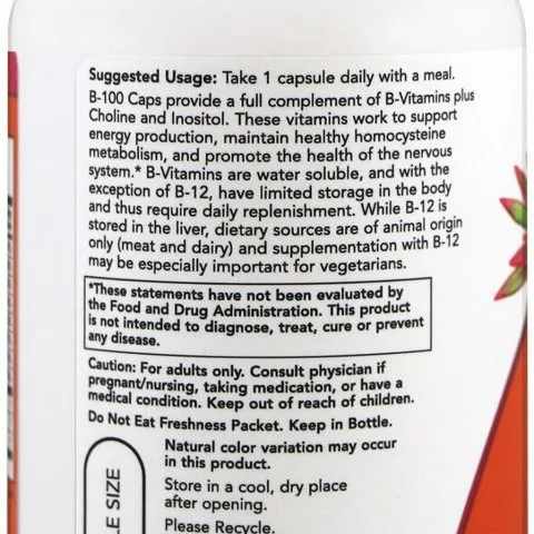 Комплекс витаминов B-100, 100 капсул, NOW Foods