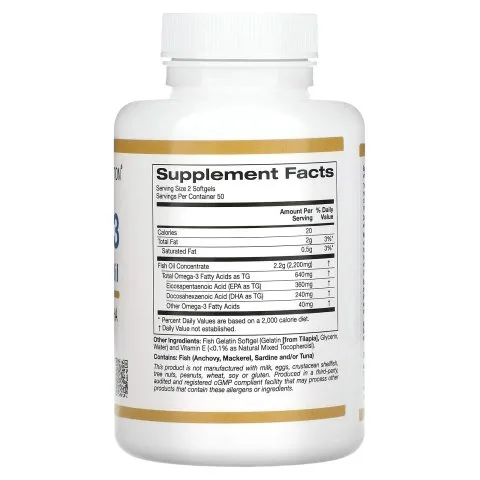 Премиальный рыбий жир с ОМЕГА-3, 1100 мг, 100 капс, California Gold Nutrition