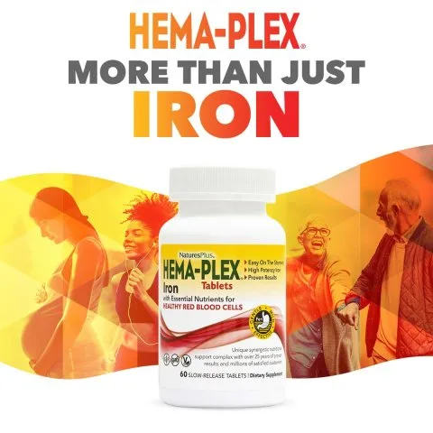 Железо Hema-Plex с питательными веществами для здоровых эритроцитов, 60 табл, NaturesPlus