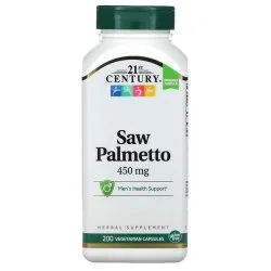 Пальма Сереноа с цинком, Saw Palmetto, 450 мг, 200 капсул, 21st Century