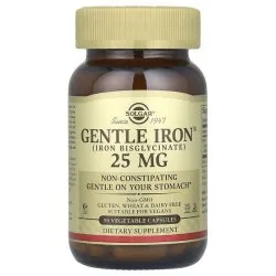 Железо Gentle Iron, 25 мг, 90 растительных капсул, Solgar