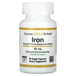 Железо Ferrochel, 36 мг, 90 капсул, California Gold Nutrition