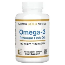 Премиальный рыбий жир с ОМЕГА-3, 1100 мг, 100 капс, California Gold Nutrition